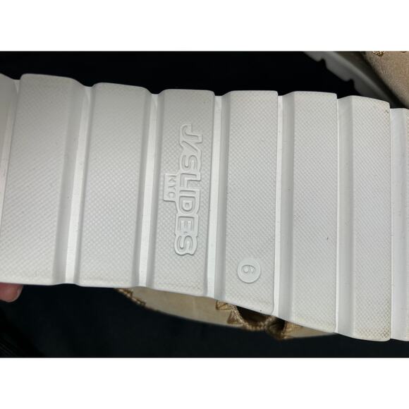 JSlides NYC Boo Suede whipstitched platform slides Sandal Size 6 New - Picture 10 of 10